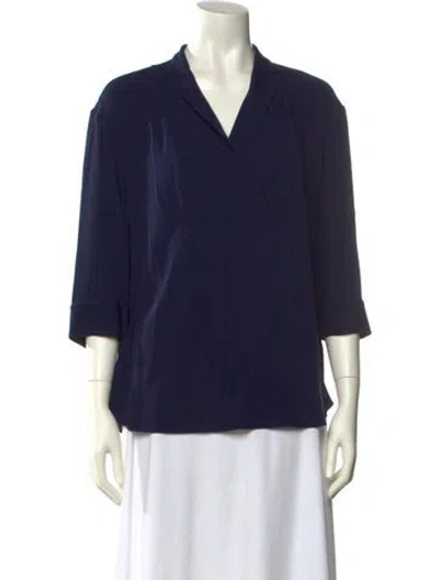 Pre-owned Ferragamo Silk V-neck Blouse In Blue