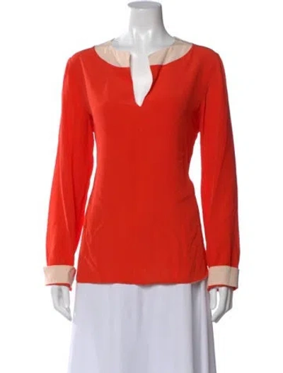 Pre-owned Ferragamo Silk V-neck Blouse In Orange