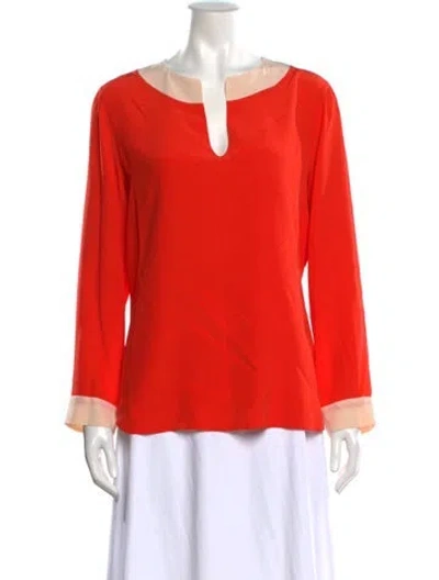 Pre-owned Ferragamo Silk V-neck Blouse In Orange