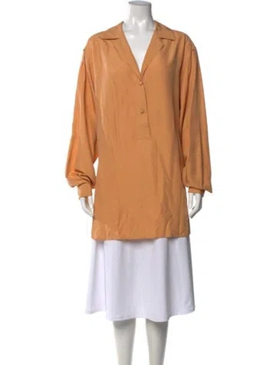 Pre-owned Ferragamo Silk V-neck Blouse In Orange