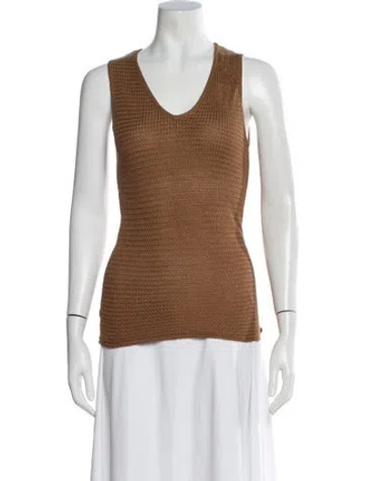 Pre-owned Ferragamo Silk V-neck Sweater In Brown