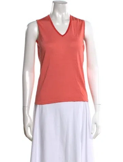 Pre-owned Ferragamo Silk V-neck Sweater In Red