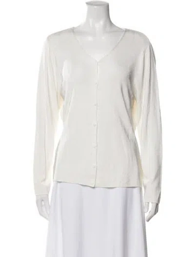 Pre-owned Ferragamo Silk V-neck Sweater In White