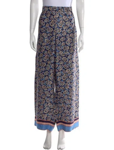 Pre-owned Ferragamo Silk Wide Leg Pants In Blue