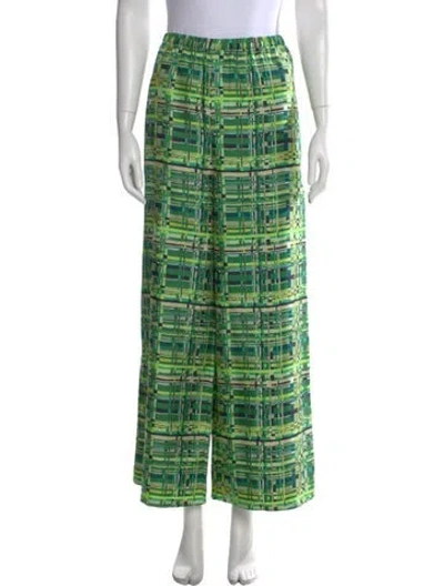 Pre-owned Ferragamo Silk Wide Leg Pants In Green
