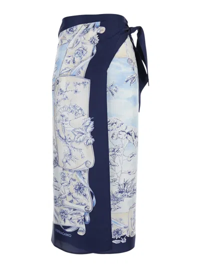 Ferragamo Silk Wraparound Skirt In Blue