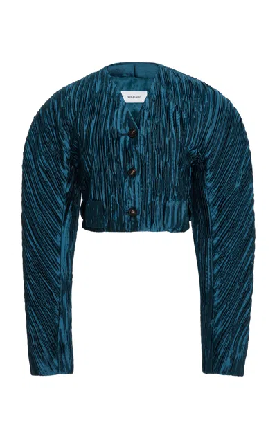 Ferragamo Silk-blend Single-breasted Jacket In Blue