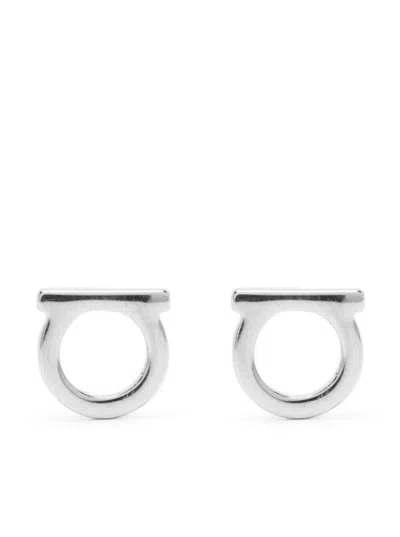 Ferragamo Silver-colored Gancini Earrings In Brass Woman In White
