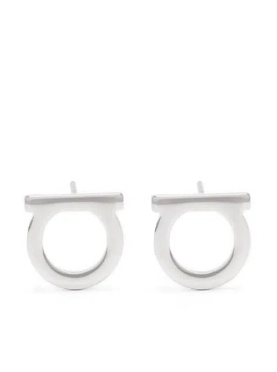 Ferragamo Silver-colored Gancini Earrings In Brass Woman In Brown