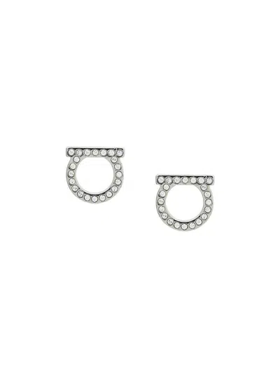 Ferragamo Silver Earrings With Rhinestone Embellishment In Brass Woman In Grey