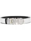 Ferragamo Gancini Strass Leather Belt In Metallic