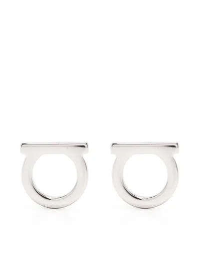 FERRAGAMO SILVER GANCINI STUD EARRINGS