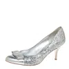 Ferragamo Silver Glitter Vara Bow Pumps In Silver