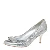 Ferragamo Silver Glitter Vara Bow Pumps In Multi