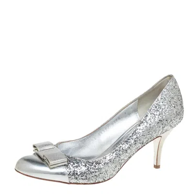 Ferragamo Silver Glitter Vara Bow Pumps In Multi