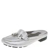 Ferragamo Silver Leather Gancini Slip On Mules In Silver