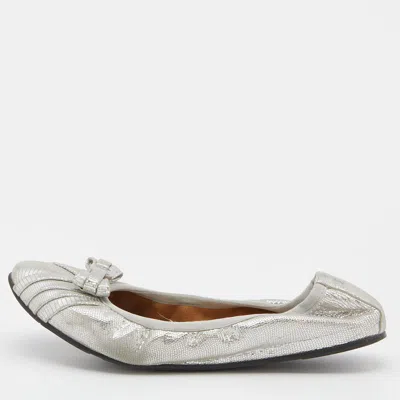 Ferragamo Silver Suede Ballet Flats In Multi