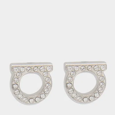 Ferragamo Silver Tone Brass Earrings In Brown