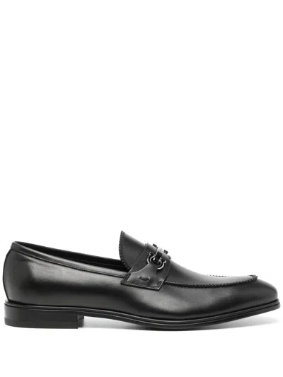 Ferragamo Silver-tone Hardware Loafers In Black
