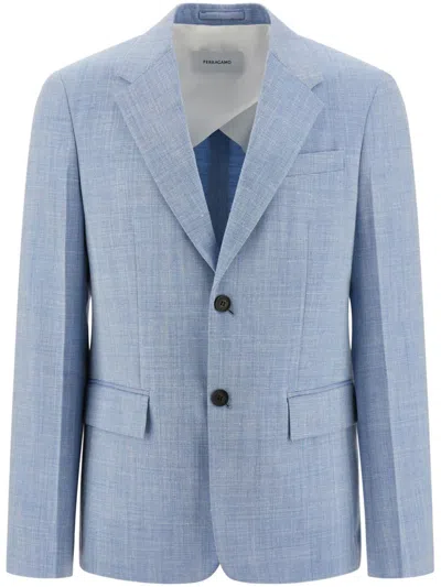Ferragamo Single Breasted Blazer In Blue