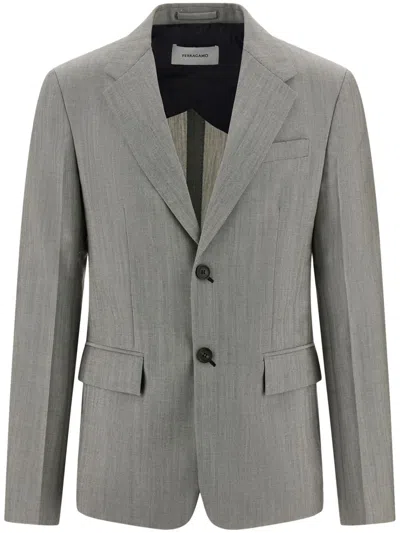Ferragamo Single-breasted Blazer In Grey
