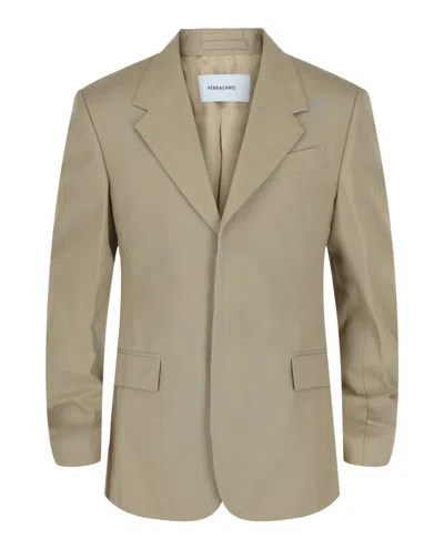 Ferragamo Single-breasted Cotton Blazer With Notched Lapels In Green