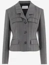 Ferragamo Herringbone-pattern Flap-pocket Blazer In Gray
