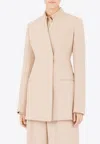 Ferragamo Double-breasted Virgin Wool Reverless Blazer In Beige