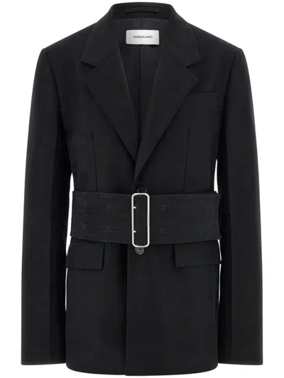 Ferragamo Single-breasted Cotton Blazer In Black