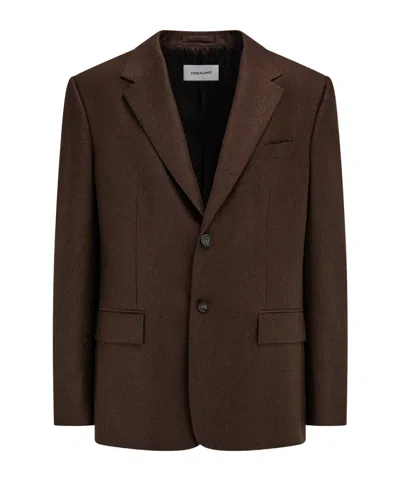 Ferragamo Single Breasted Flannel Blazer In Brown
