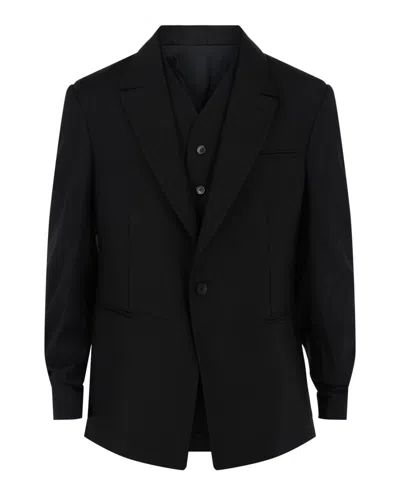 Ferragamo Single-breasted Layered Blazer In Black