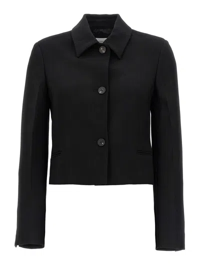 Ferragamo Cropped Jacket With Collared Neck In Blue