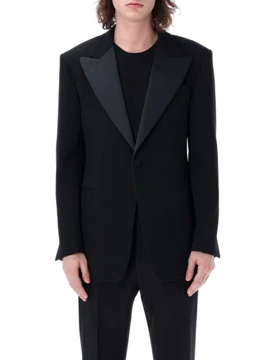 Ferragamo Lapel Blazer With Satin Collar And Pockets In Black