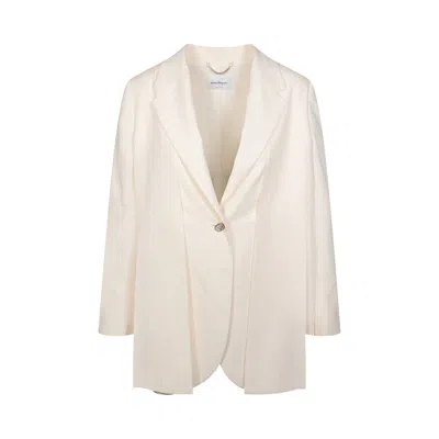 Pre-owned Ferragamo Single Button Silk Blazer 'parchment' | White | Women's Size 40