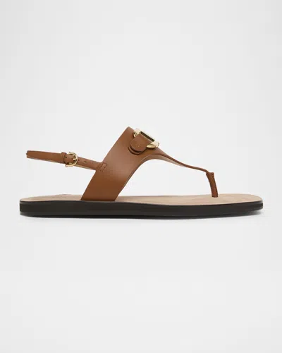 Ferragamo Siriana Gancio Leather Thong Sandals In Brown