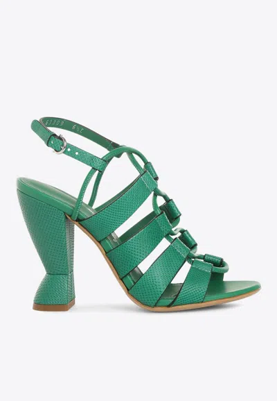 Ferragamo Sirmio 105 Lizard Embossed Leather Sandals In Green