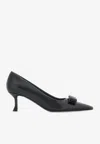 Ferragamo Black Leather Siwar Pumps In Black