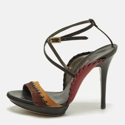 Pre-owned Ferragamo Size 37 Multicolor Ankle Strap Platform Sandals