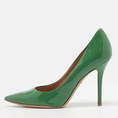 Pre-owned Ferragamo Size 38 Green Patent Leather Pointed Toe Pumps
