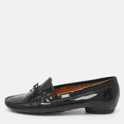 Pre-owned Ferragamo Size 38.5 Black Patent Leather Loafers