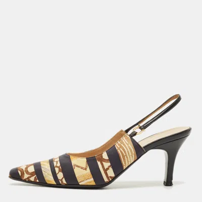 Pre-owned Ferragamo Size 38.5 Multicolor Fabric Slingback Pumps