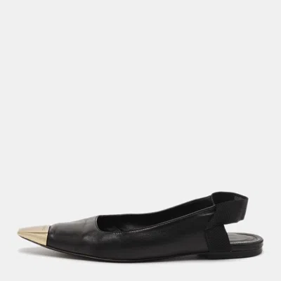 Pre-owned Ferragamo Size 39 Black Leather Slingback Flats