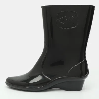 Pre-owned Ferragamo Size 40.5 Black Rubber Rain Boots