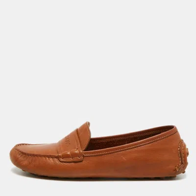 Pre-owned Ferragamo Size 42 Brown Leather Driver Loafers