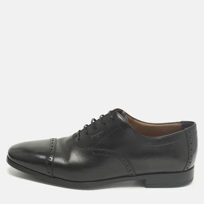 Pre-owned Ferragamo Size 43 Black Leather Lace Up Brogues Oxford
