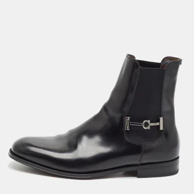 Pre-owned Ferragamo Size 43.5 Black Leather Chelsea Boots