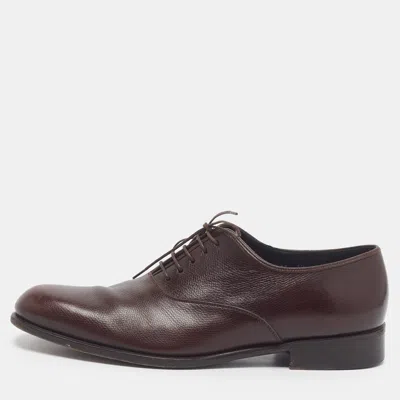 Pre-owned Ferragamo Size 44 Brown Leather Lace Up Oxfords