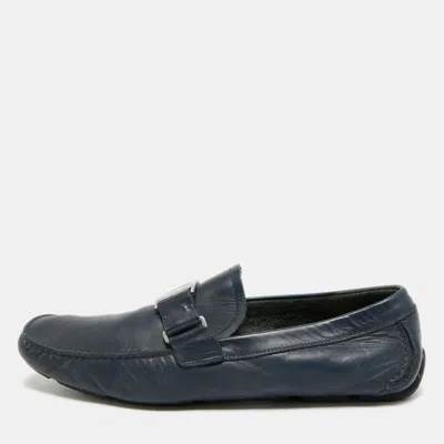 Pre-owned Ferragamo Size 44 Navy Blue Suede Loafers