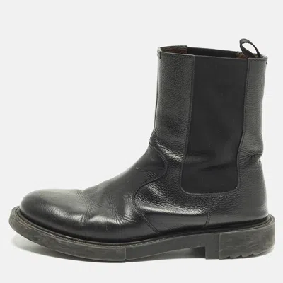 Pre-owned Ferragamo Size 45 Black Leather Chelsea Boots