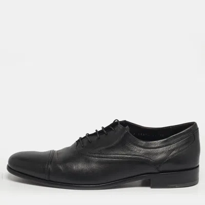 Pre-owned Ferragamo Size 45 Black Leather Lace Up Oxford